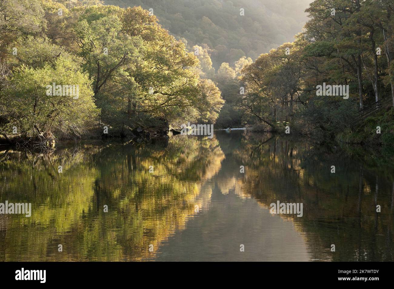 River Derwent flowing through Borrowdale at Gowder Dub near Grange ...