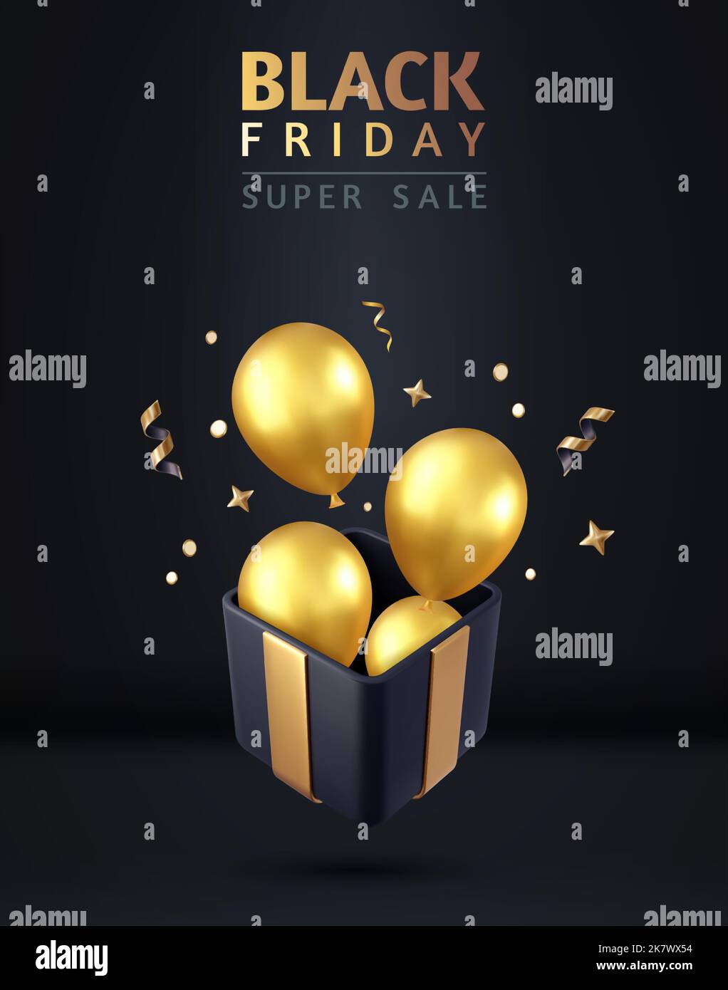 3d Open black gift box with gold balloons Stock Vector Image & Art - Alamy