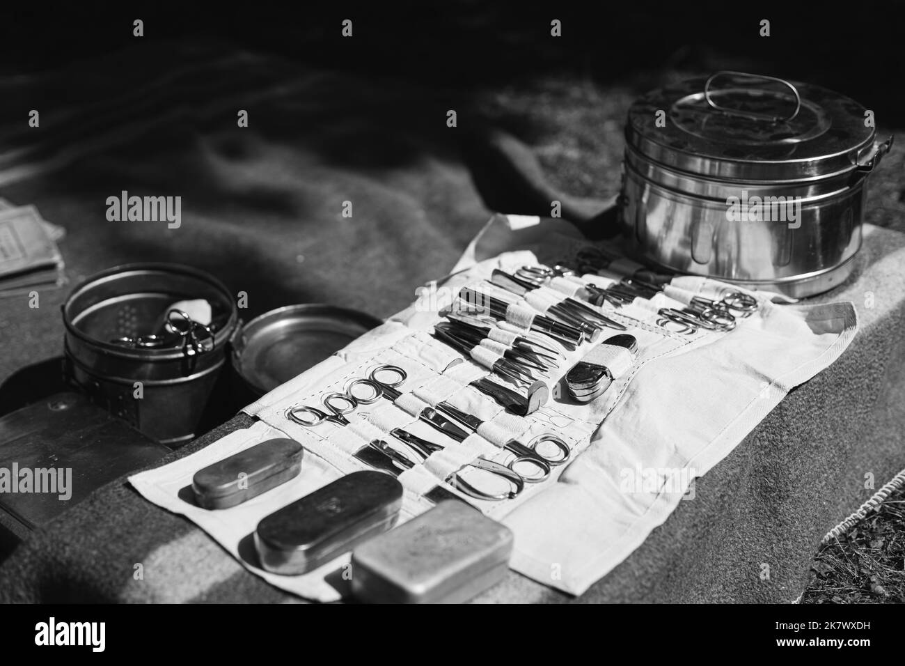 Old Medical And Surgical Instruments. Many Surgical Instruments For