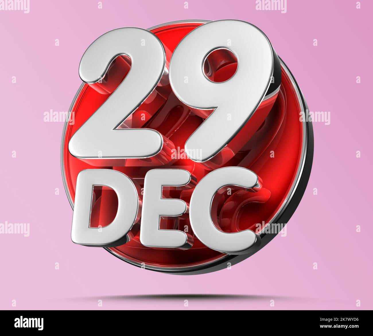 DEC 29 th.Day 29 of December month 3D illustration red circle light