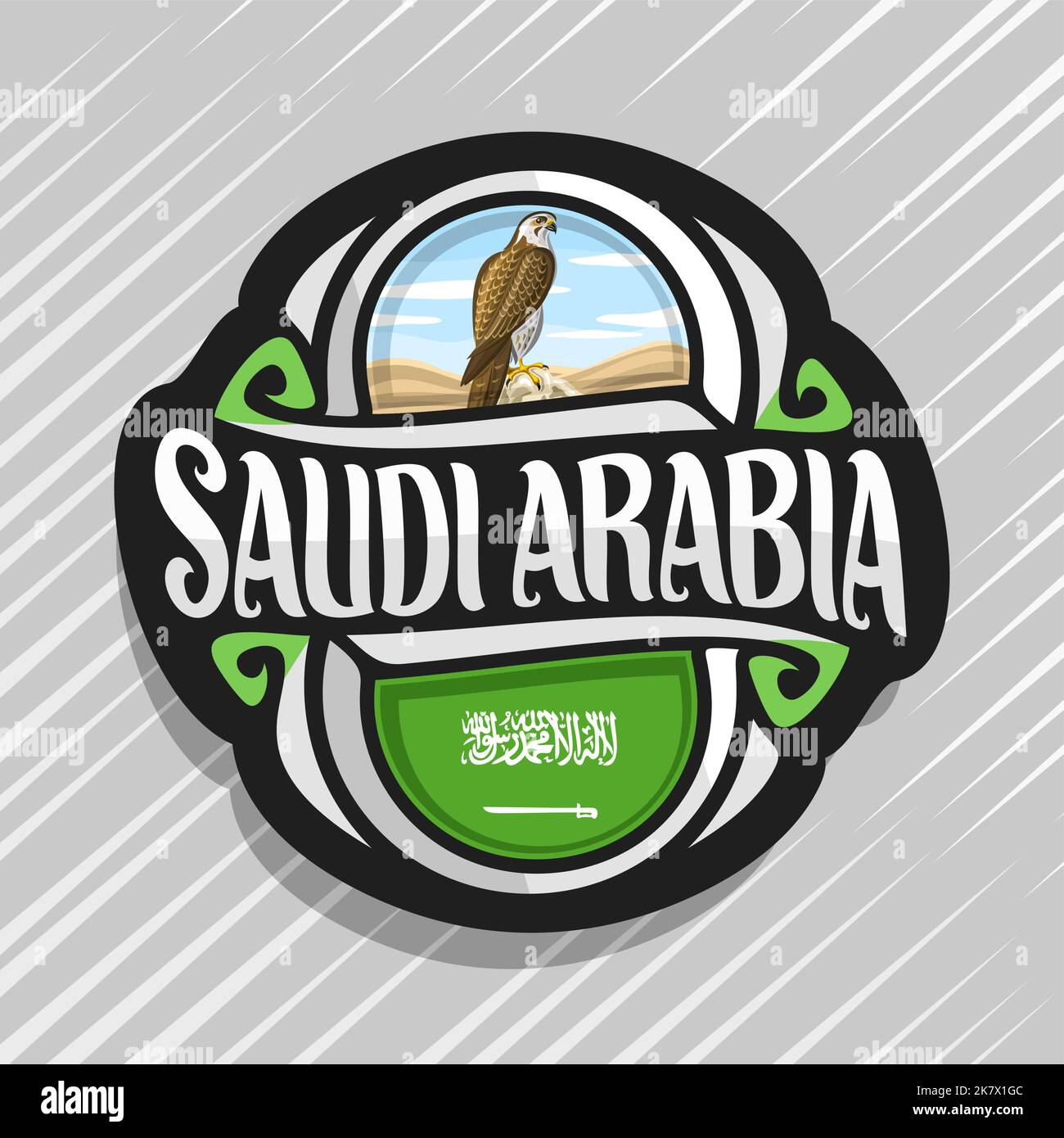Vector logo for Kingdom of Saudi Arabia, fridge magnet with state flag of  KSA, original brush typeface for words saudi arabia and national arabian  sym Stock Vector Image & Art - Alamy