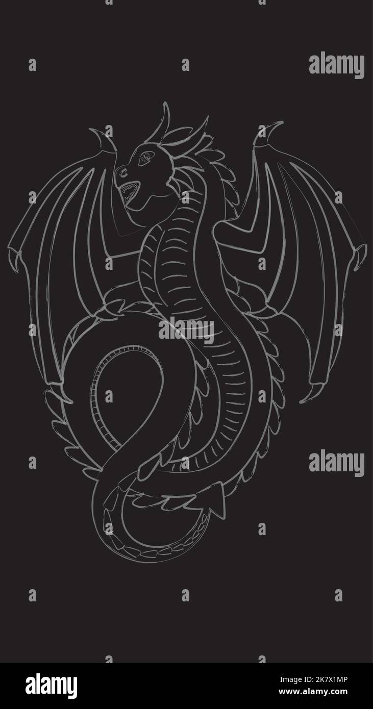 Black and white dragon drawing hi-res stock photography and images - Alamy