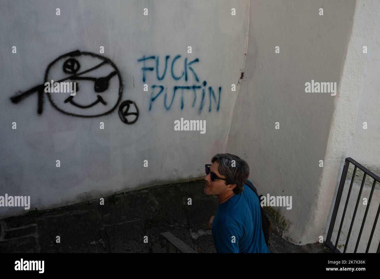 Graffiti against Russian President Vladimir Putin, in Porto, Portugal, 17 October, 2022. Stock Photo