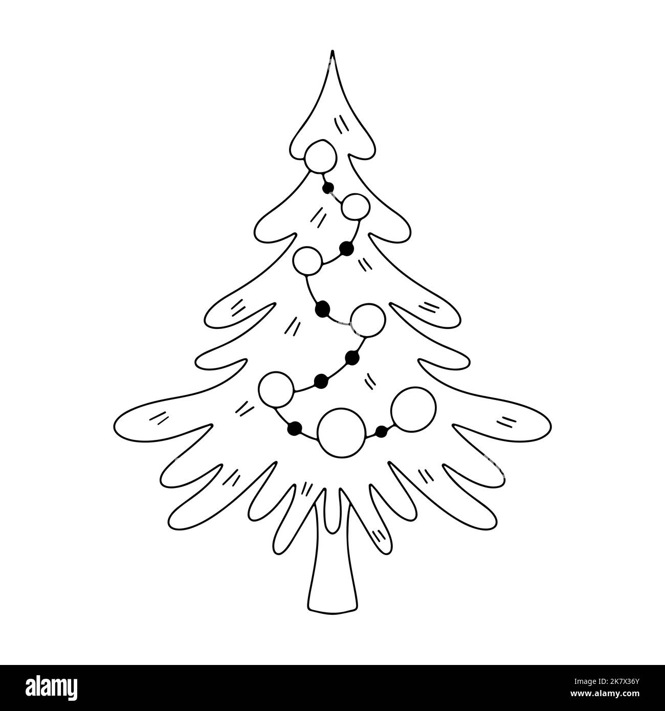 Illustration with festive Christmas tree on a white isolated background. Vector clip art in doodle style for cards, posters. Stock Vector