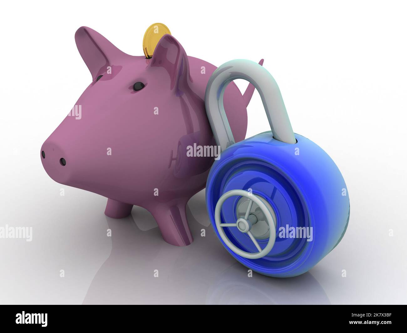 3d rendering Pig Coin bank protection lock Stock Photo Alamy