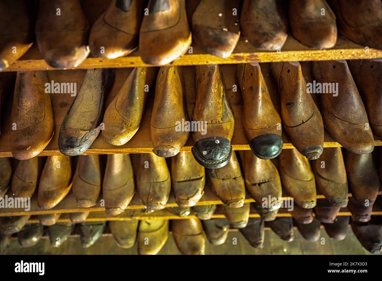 Sets of Old Wooden Shoe Forms from a Shoemaker Stock Photo Alamy