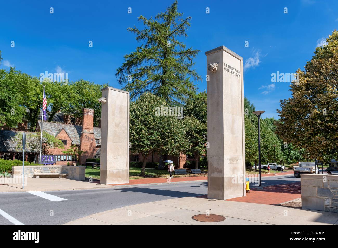The gate to campus of Penn State University. Stock Photo