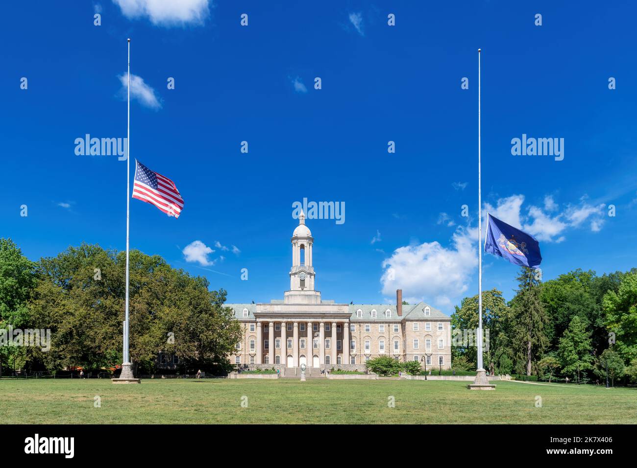 The Old Main building on the campus of Penn State University in sunny day, State College, Pennsylvania. Stock Photo