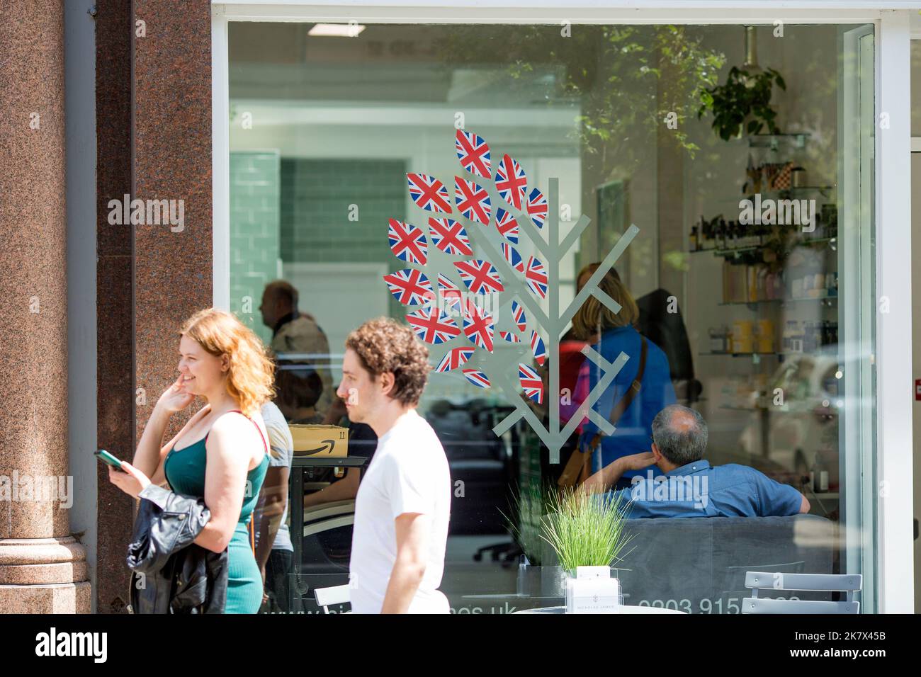 Decorations featuring Union flags are seen in central London ahead of
