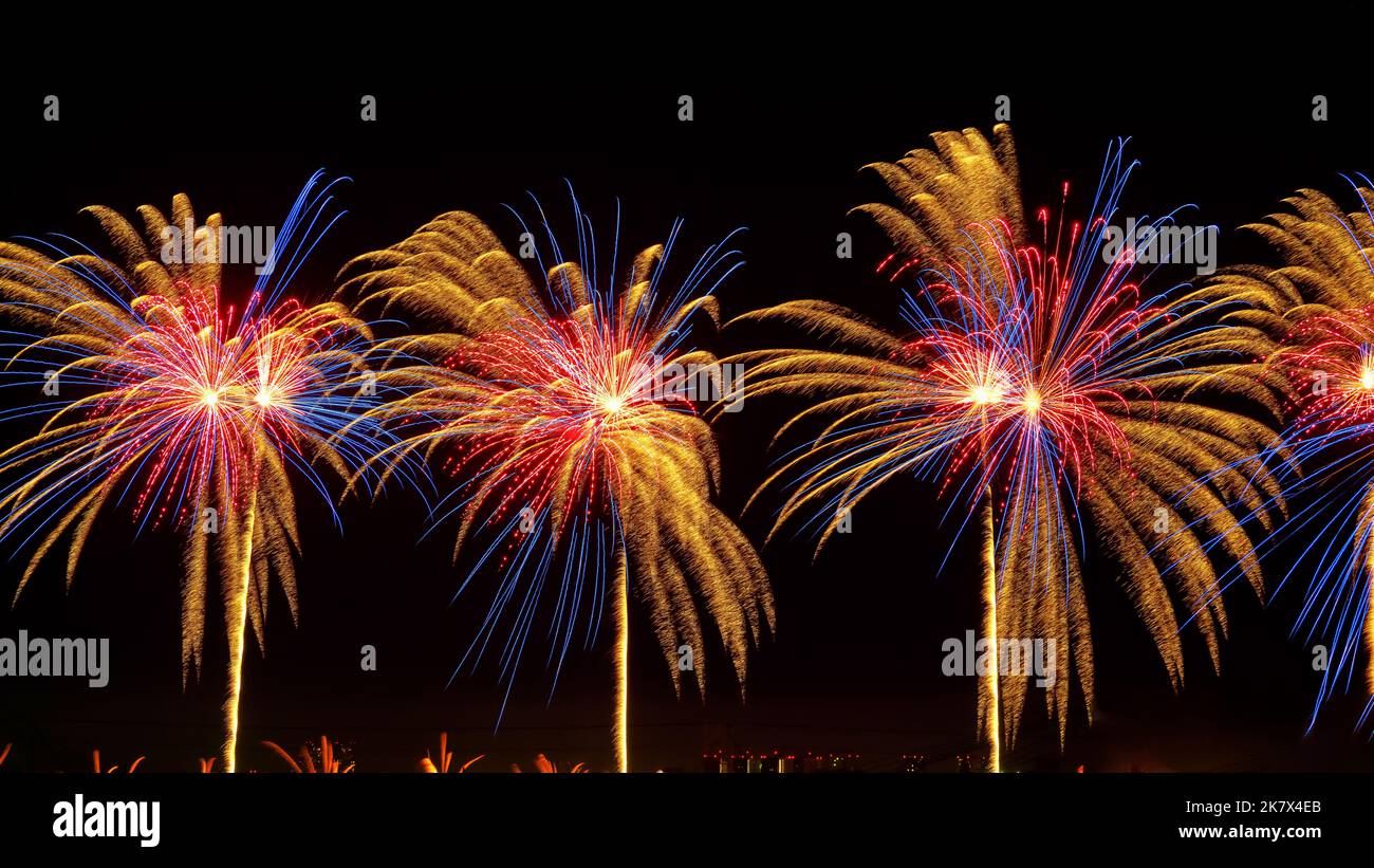 New Year celebration colorful fireworks. Stock Photo