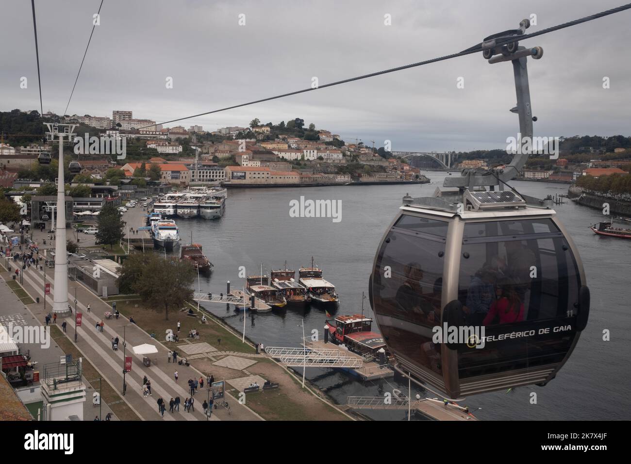 Cable car above the streets of Vila Nova de Gaia, in Porto, Portugal, 16 October, 2022. Stock Photo