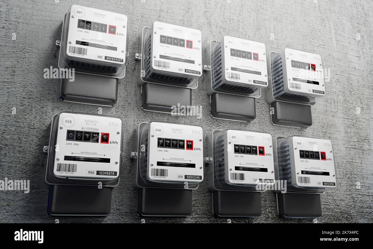 Electricity meters and concrete wall - 3D illustration Stock Photo - Alamy