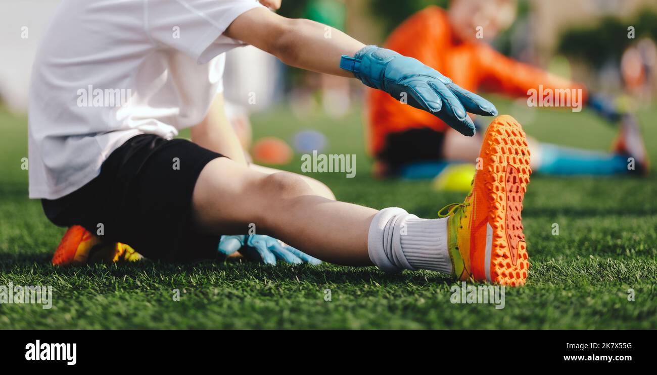 Soccer Goalie Drills. Young Boy as a Soccer Goalkeeper in Action