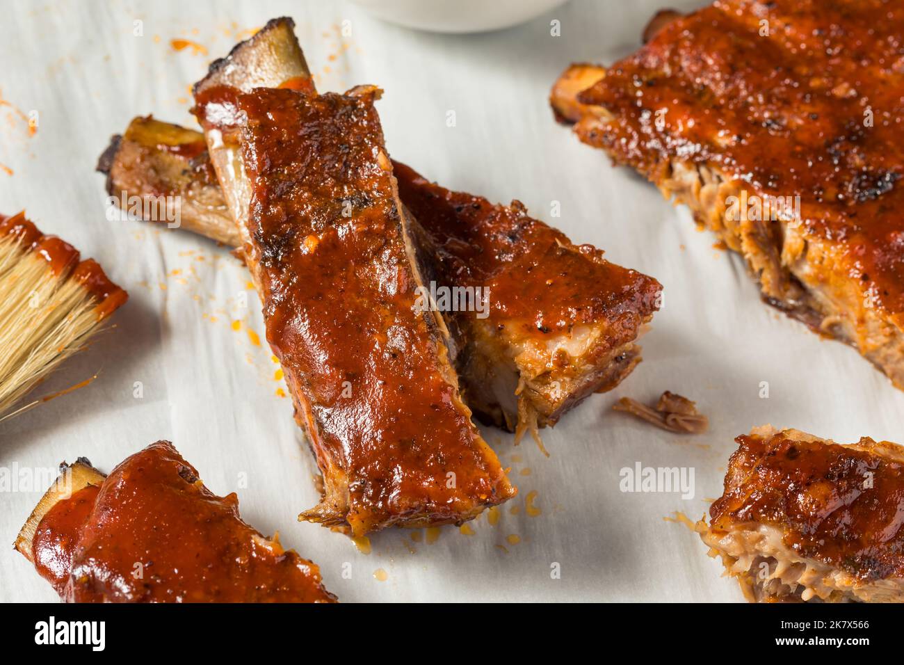 Homemade BBQ Cajun Style Ribs with Sauce Stock Photo