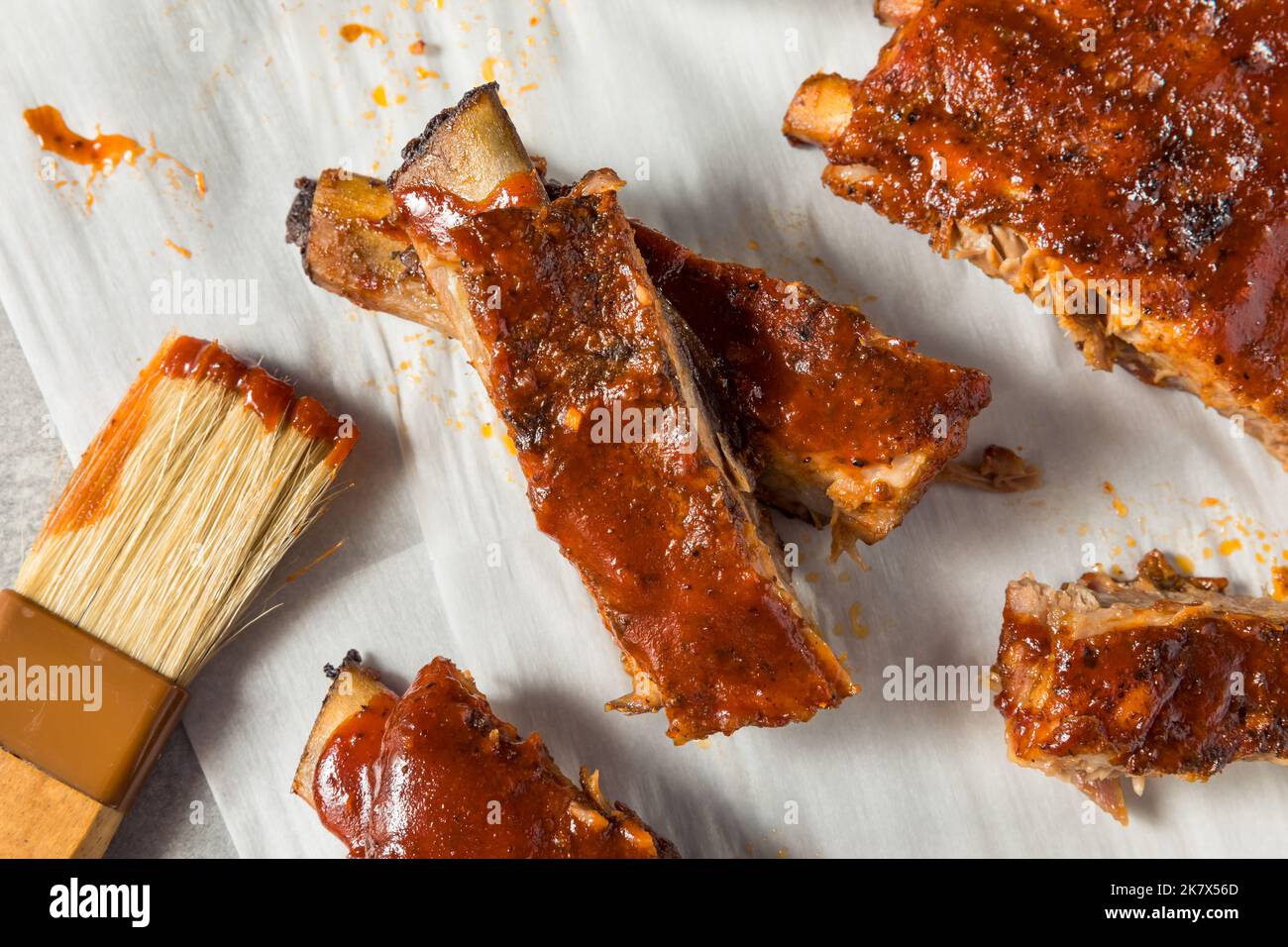 Homemade BBQ Cajun Style Ribs with Sauce Stock Photo