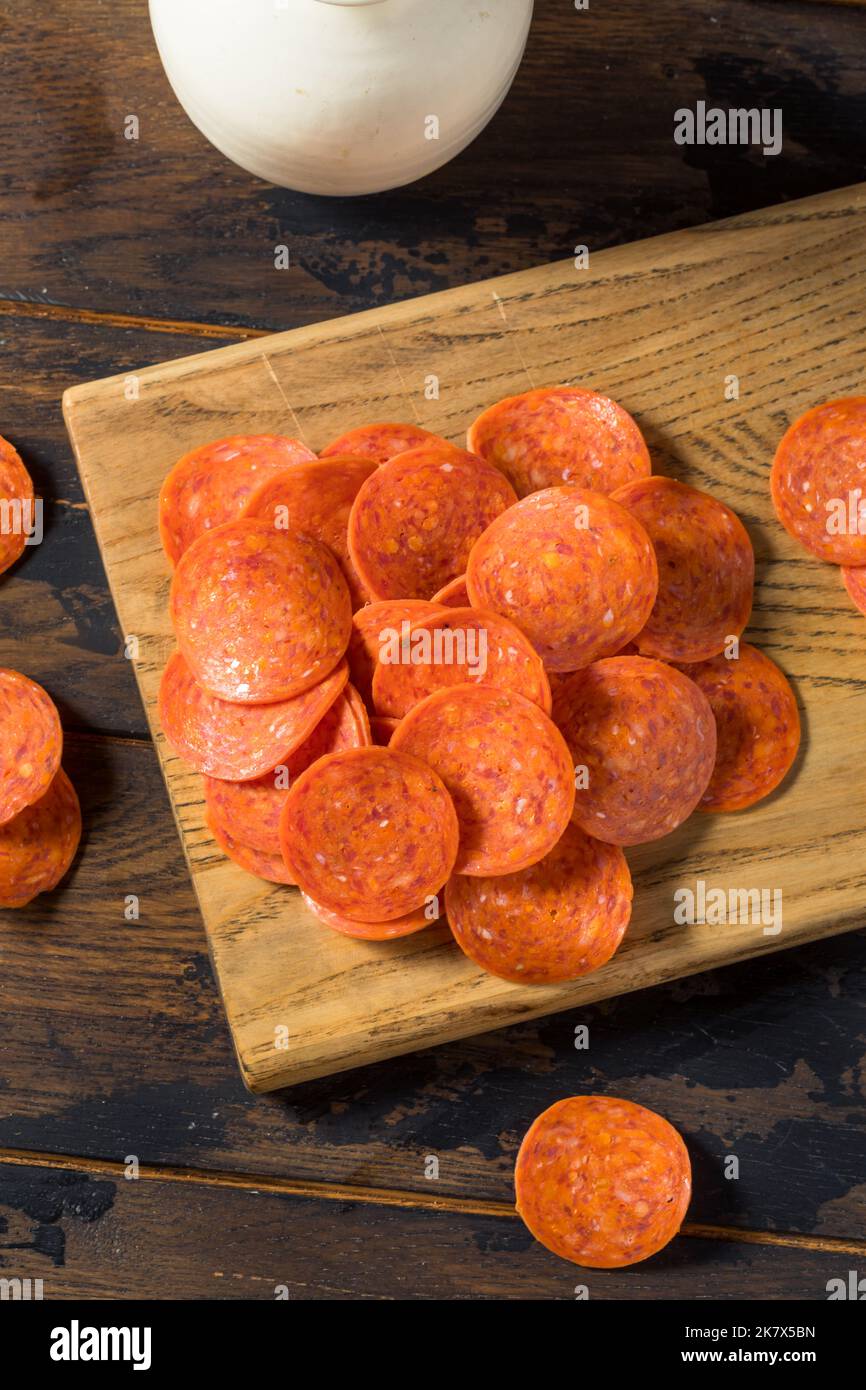 Organic Dry Beef Pepperoni Slices Ready to Eat Stock Photo Alamy