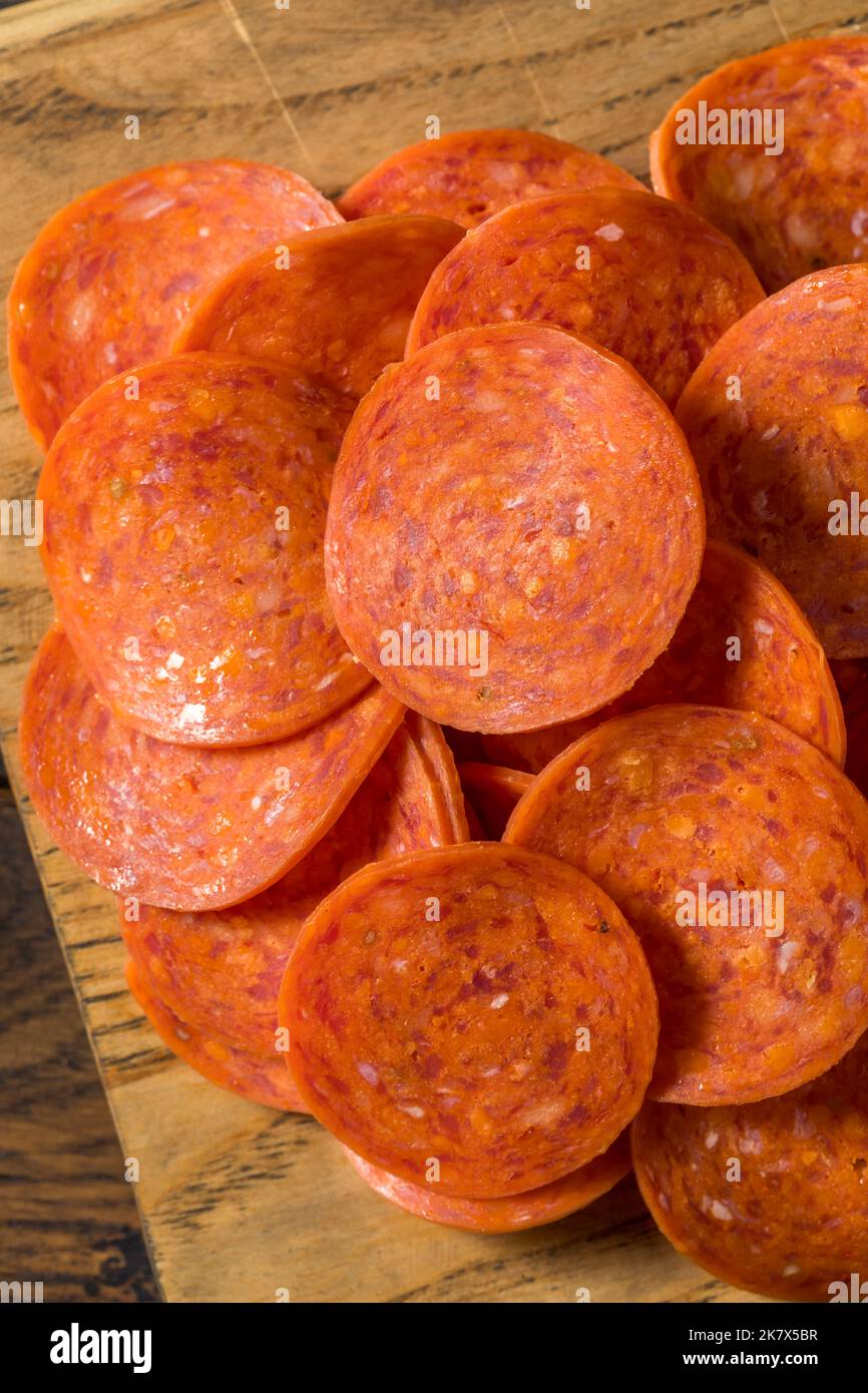Organic Dry Beef Pepperoni Slices Ready to Eat Stock Photo Alamy