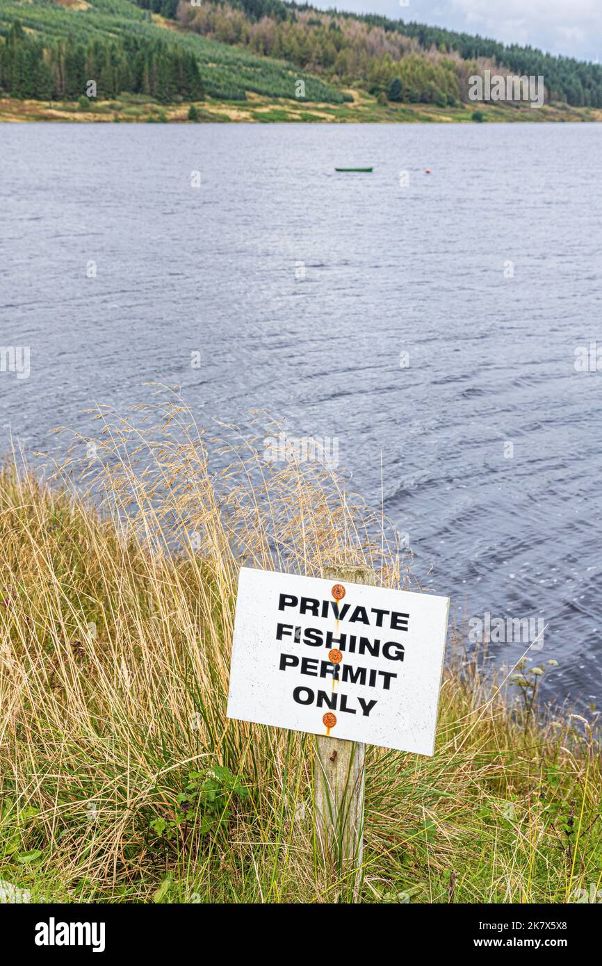 Private Fishing Permit Only sign at Lussa Loch on the Kintyre Peninsula