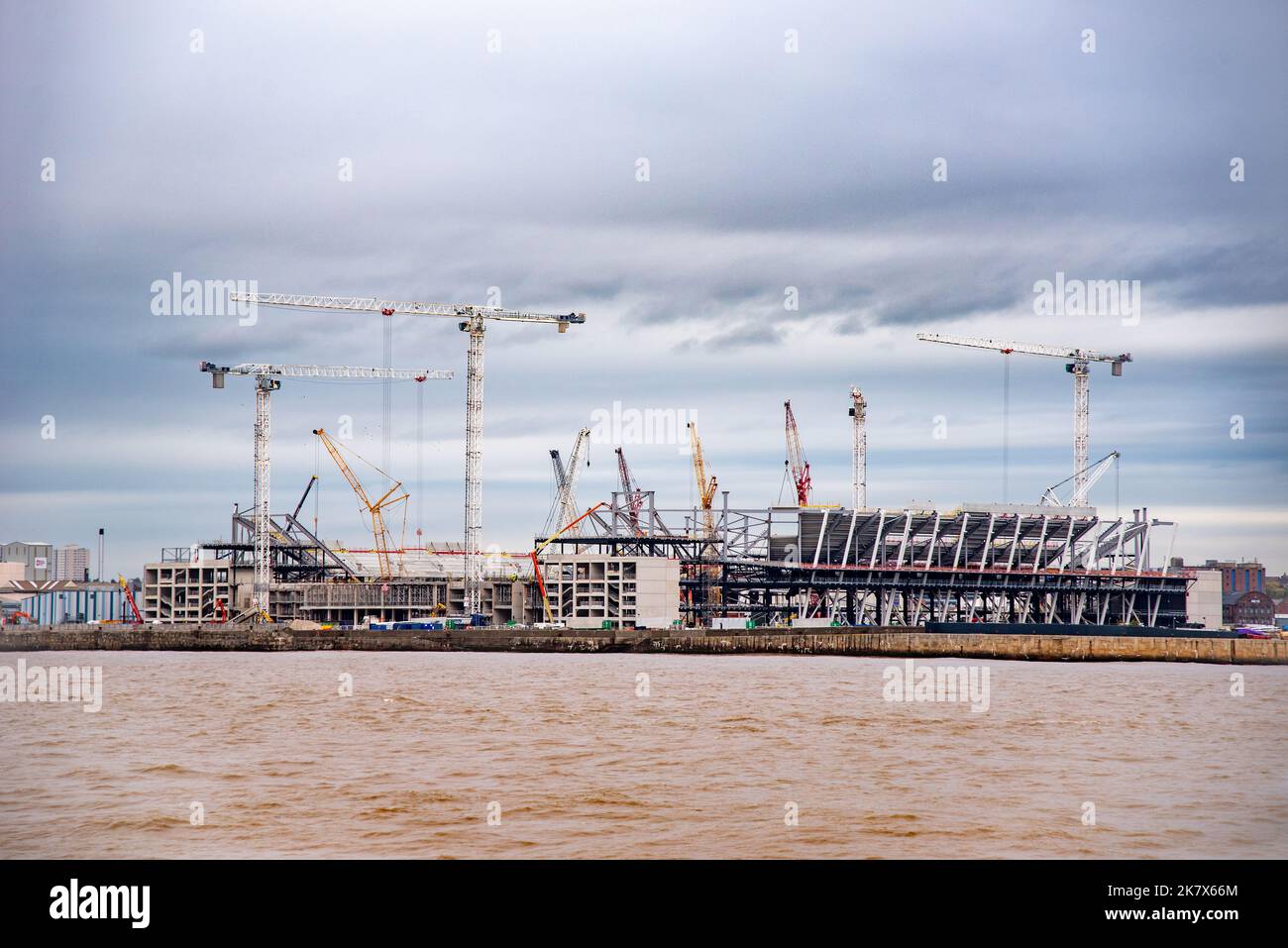 Construction of the new Everton FC stand in the Liverpool docks. Stock Photo