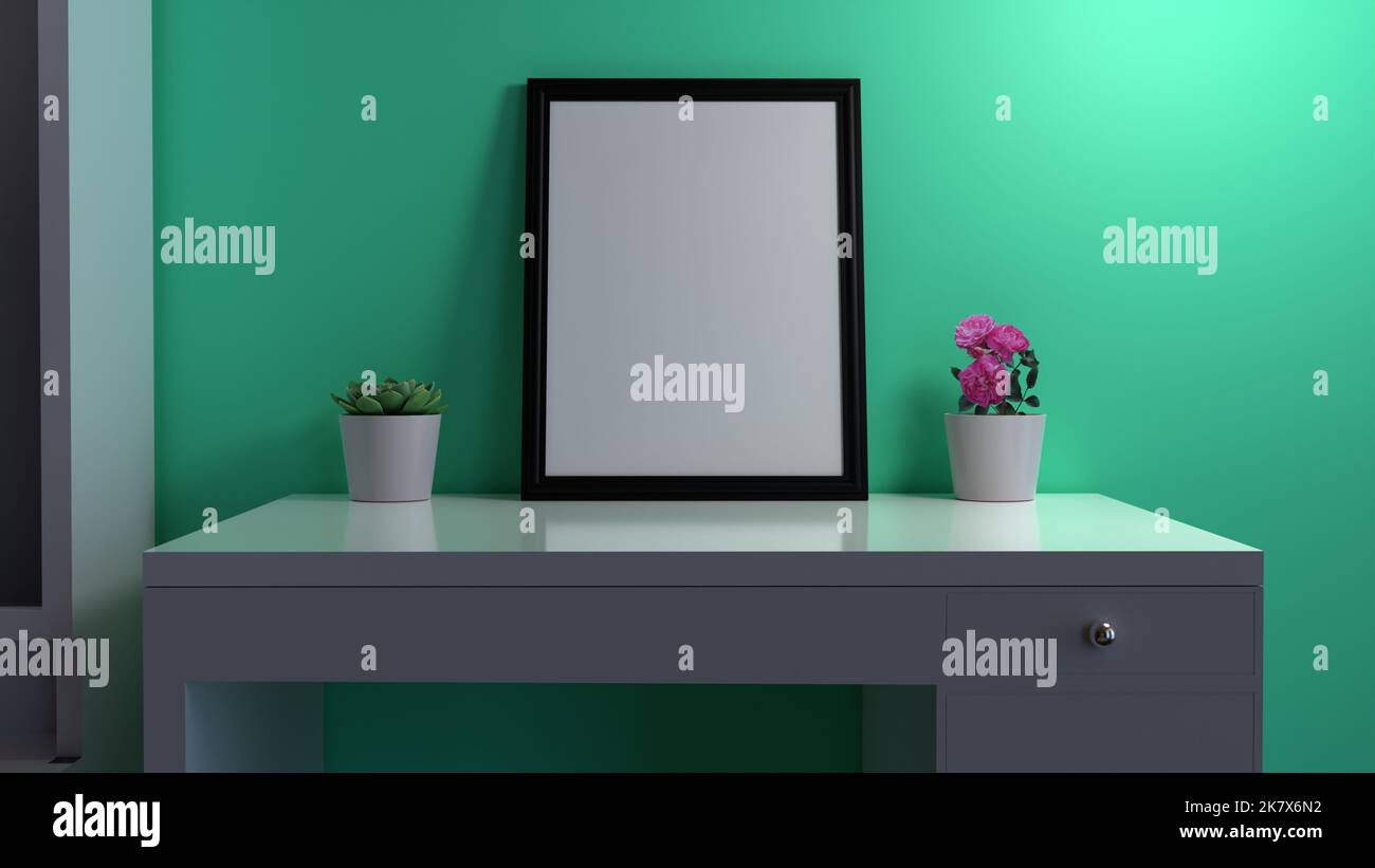 empty photo frame in room 3d render, decorative design for room ...