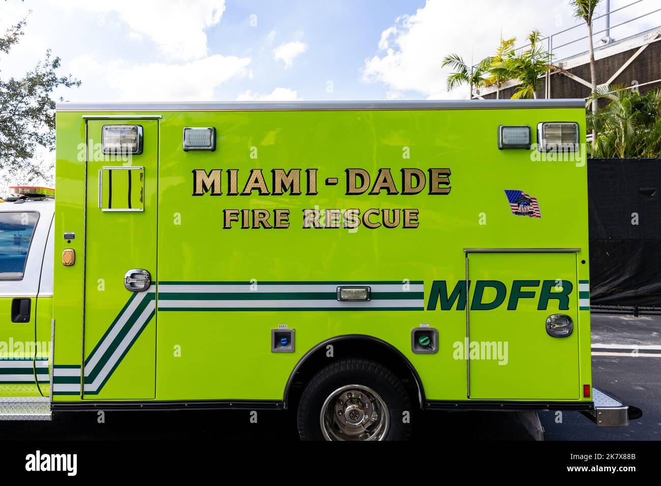 Miami Gardens, FL - October 7, 2022: Miami-Dade Fire Rescue vehicle