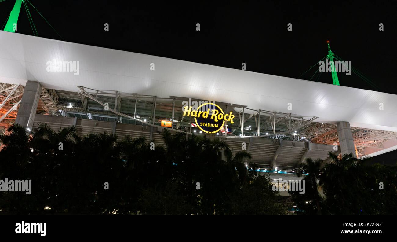 Miami Gardens, FL - October 7, 2022: Hard Rock Stadium is the home for the NFL Miami Dolphins and the University of Miami Hurricanes football team. Stock Photo