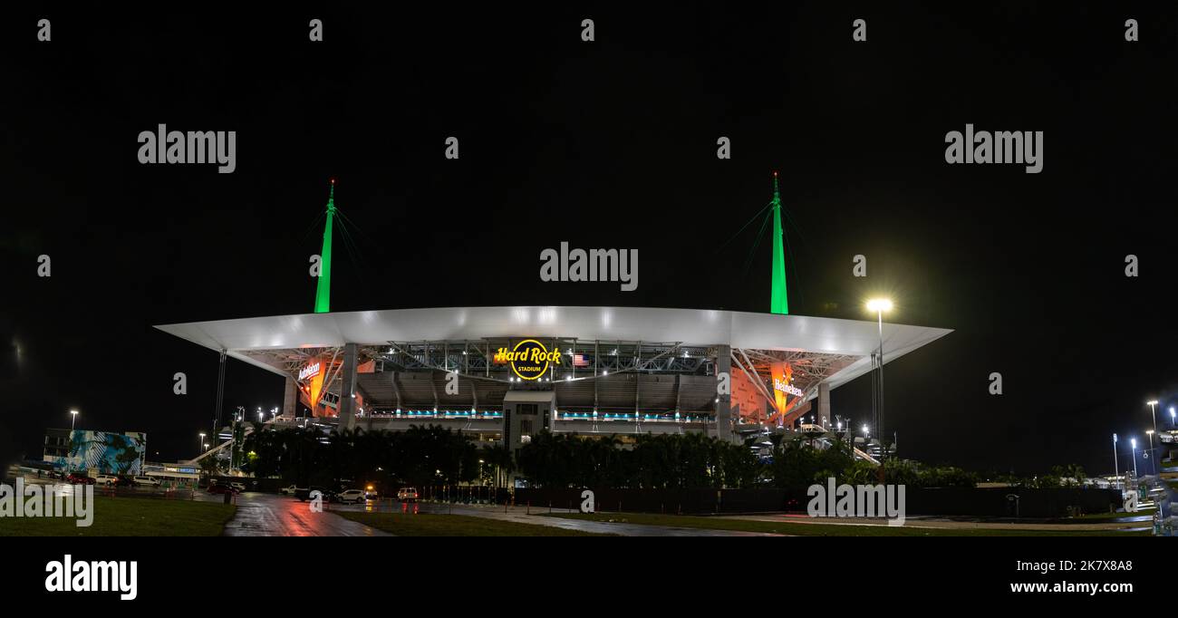 Miami Gardens, FL - October 7, 2022: Hard Rock Stadium is the home for the NFL Miami Dolphins and the University of Miami Hurricanes football team. Stock Photo