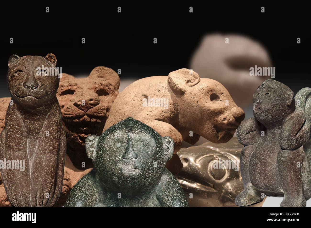 Aztec art - Aztec statues representing various animals Stock Photo - Alamy