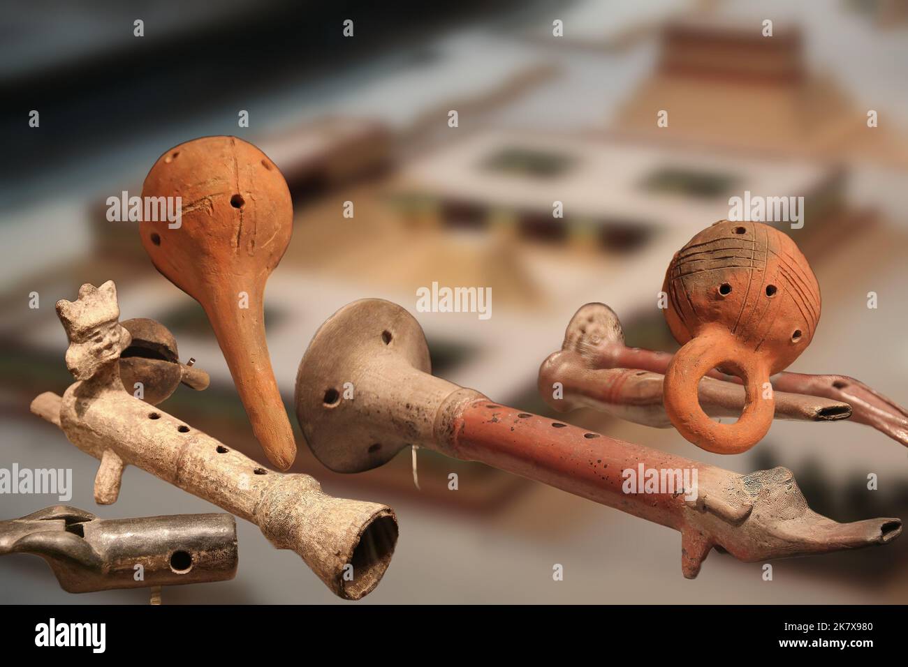 Aztec musical instruments Some typical Aztec musical instruments, flutes, rattles, whistles