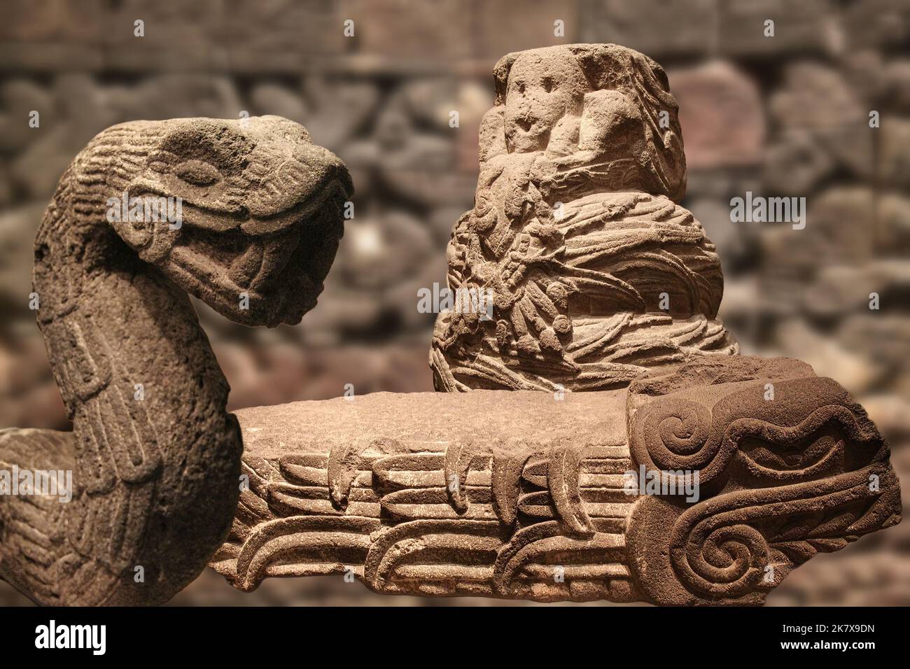 Quetzalcoatl - the feathered snake - one of the most important deities for the Aztecs, is the god of wind,dawn,merchants and arts,crafts and knowledge Stock Photo