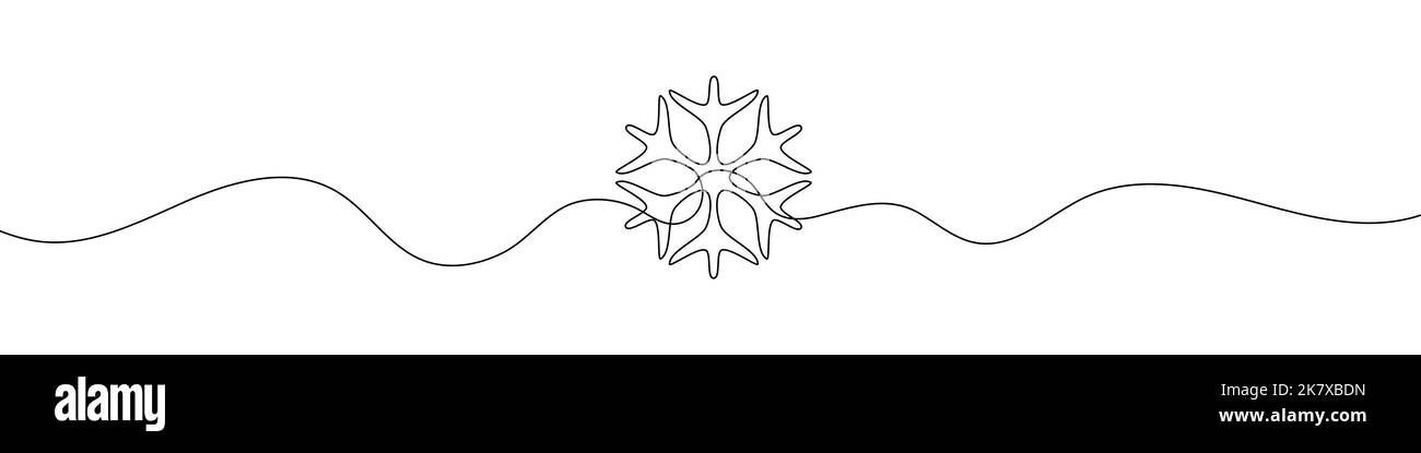 Continuous linear drawing of snowflake. Snowflake icon. One line drawn ...
