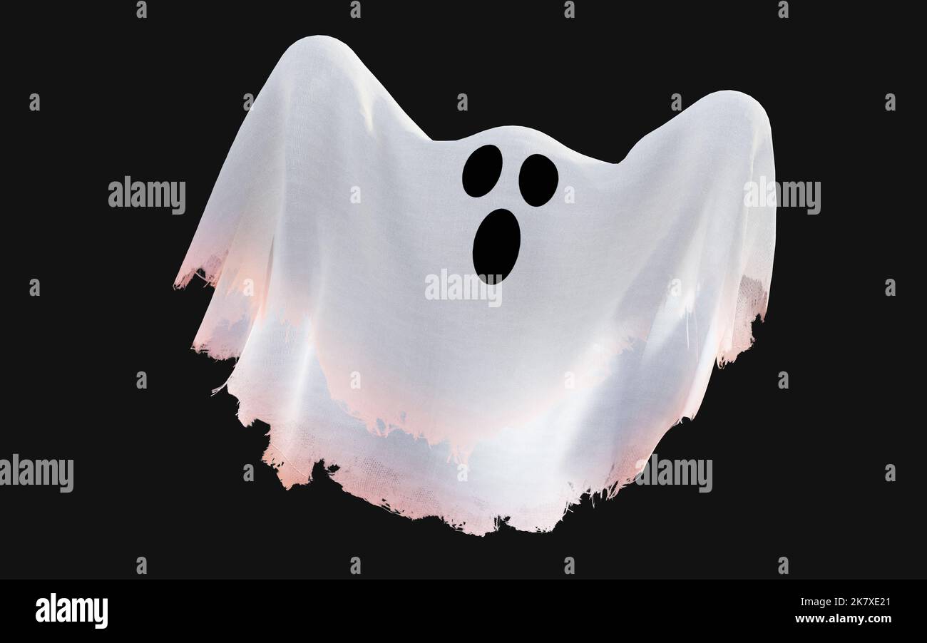 3d Illustration of White Ghost Ornament for Holiday Concept with Happy Halloween. Stock Photo
