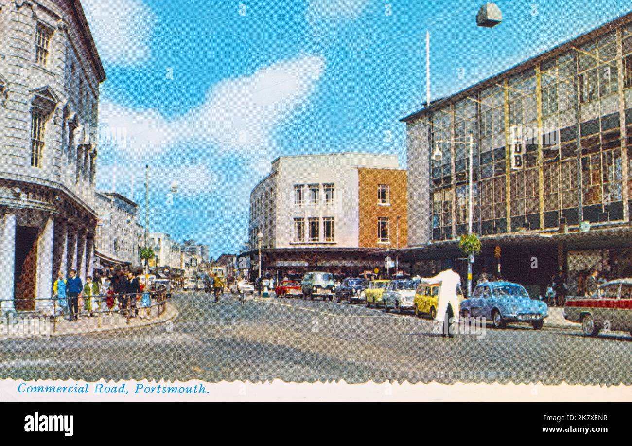 Historic postcard of Commercial Road, Portsmouth with the LDB store on