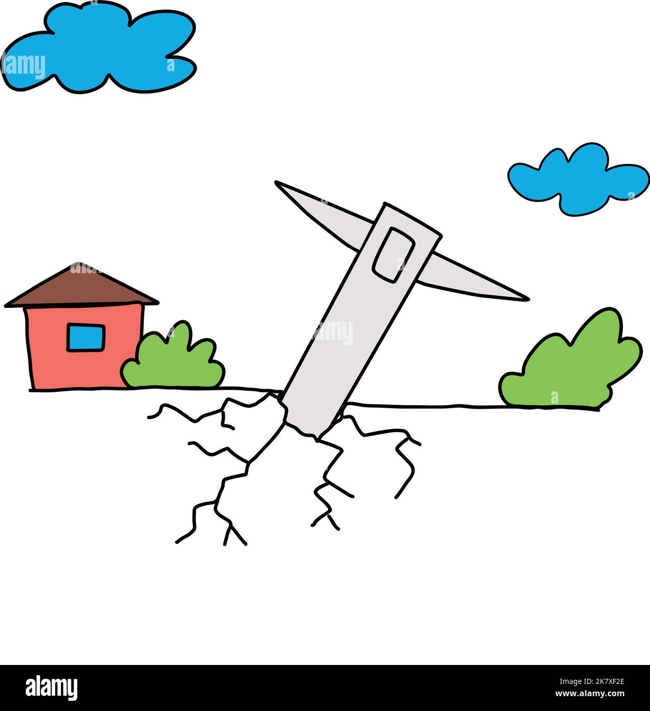 the rocket hit the ground not far from home, war Stock Vector
