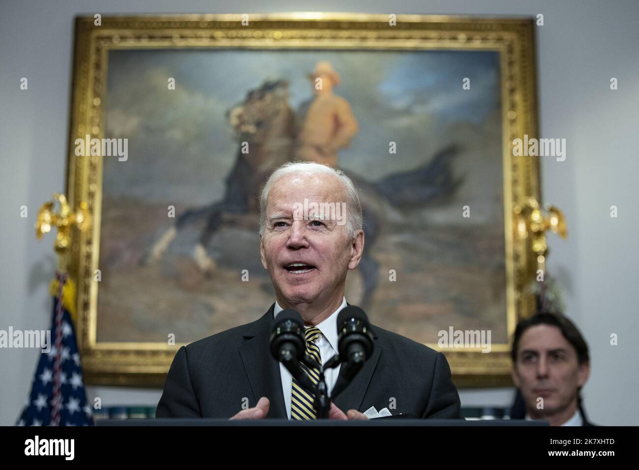 Washington, United States. 19th Oct, 2022. President Joe Biden speaks on actions the Biden administration is taking to strengthen energy security and lower costs in the Roosevelt Room of the White House in Washington, DC on Wednesday, October 19, 2022. The administration plans to release 15 million barrels from US emergency reserves, and may consider significantly more this winter, in an effort to ease high gasoline prices that have become a liability for Democrats in next month's midterm elections. Photo by Al Drago/UPI Credit: UPI/Alamy Live News Stock Photo