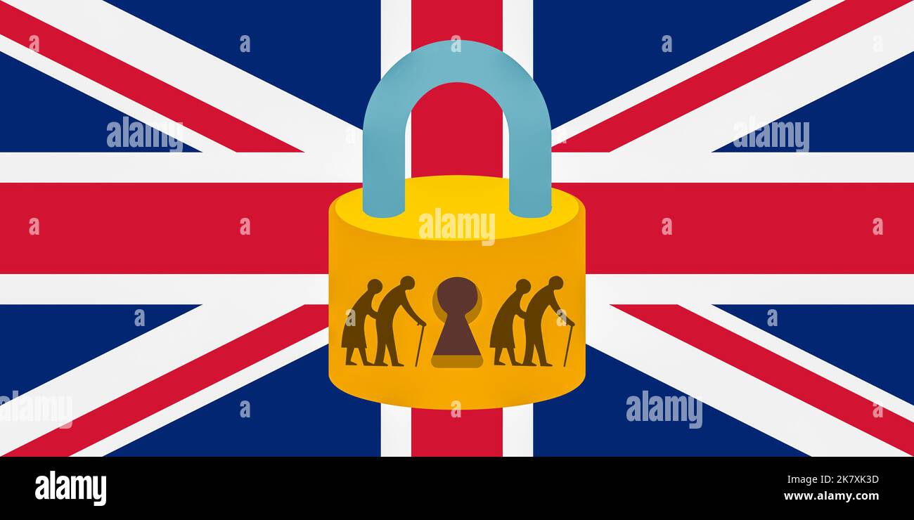 Triple lock pension, pensions concept. Padlock, inflation, elderly, cost of living crisis, Stock Photo