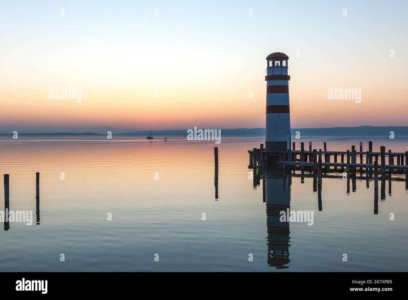 Lighthouse at Lake Neusiedl, Podersdorf am See, Burgenland, Austria Stock Photo