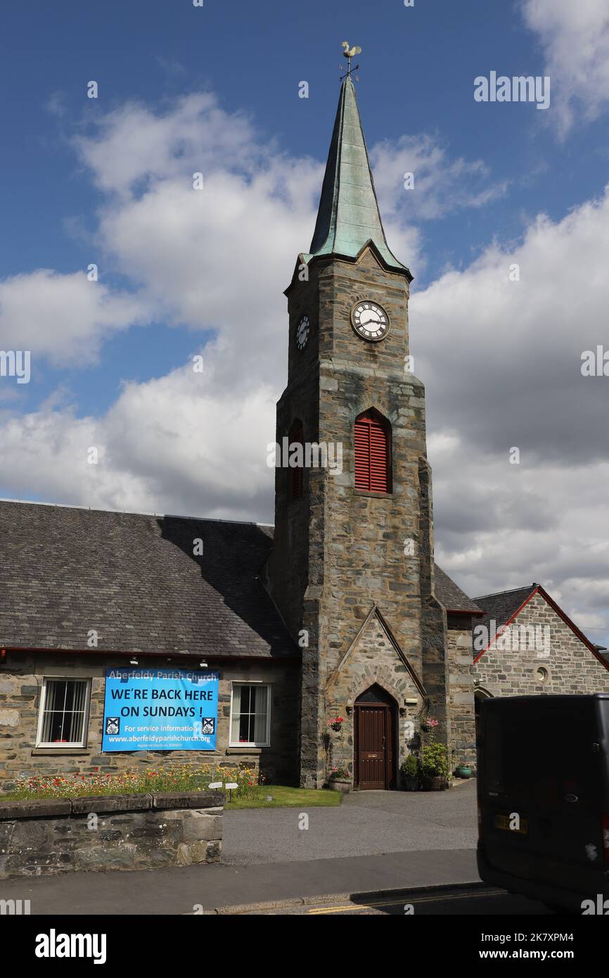Aberfeldy Parish Church Scotland  August 2021 Stock Photo