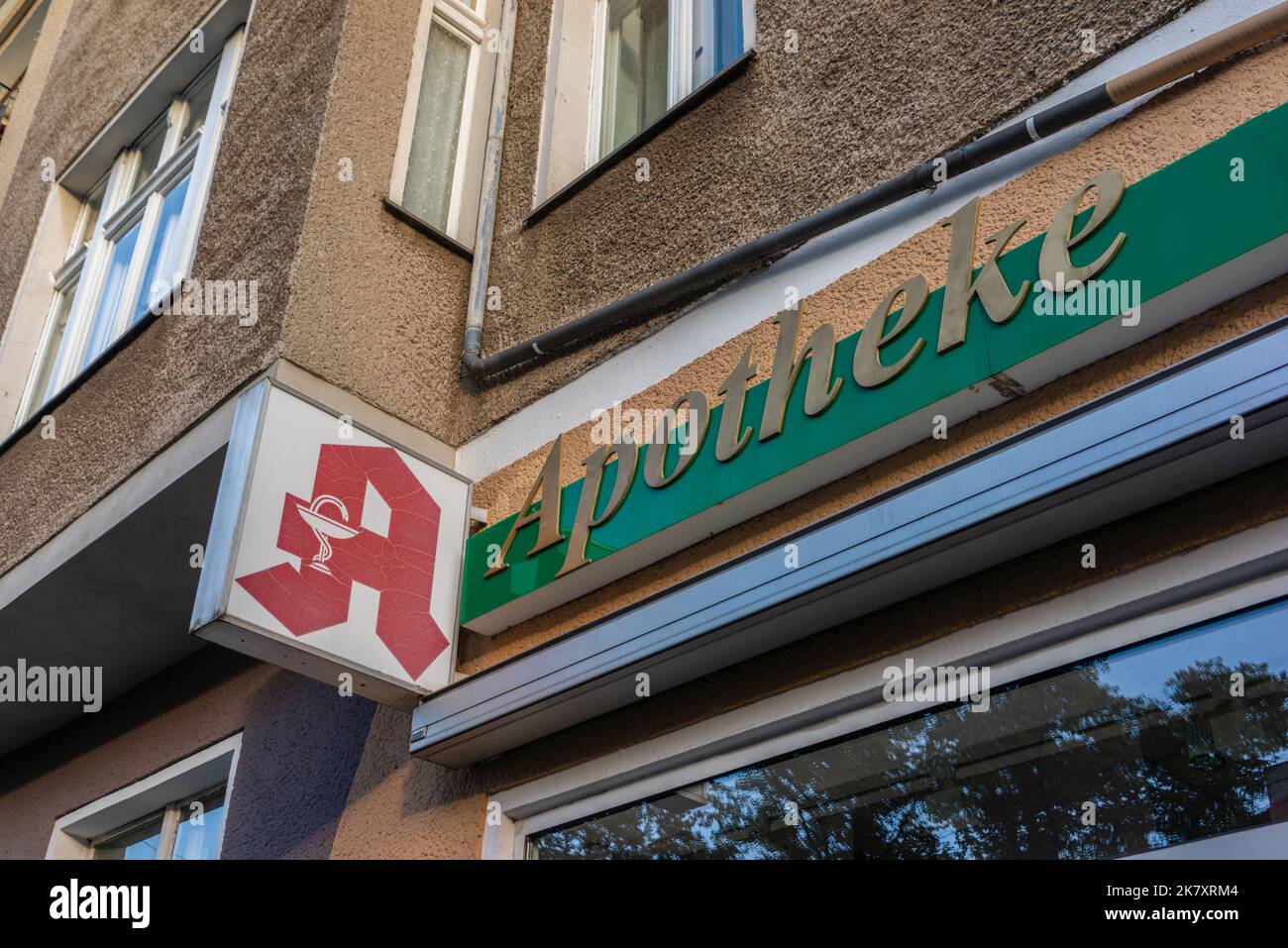 Red pharmacy sign (Apotheke), Germany, Europe Stock Photo