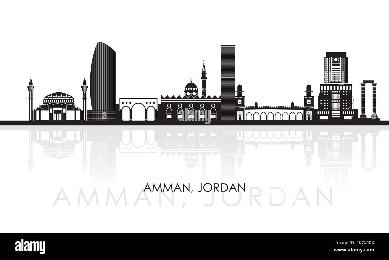 Silhouette Skyline panorama of city of Amman, Jordan - vector illustration Stock Vector
