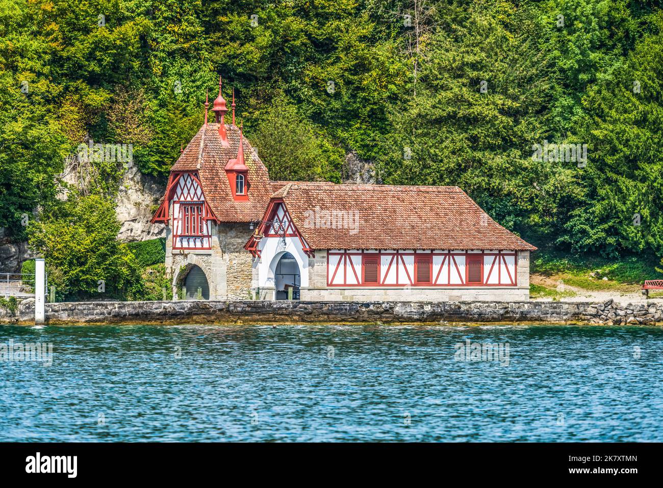 Colorful Old Boathouse Meggenhorn Castle Lake Lucerne Lucerne Switzerland Stock Photo