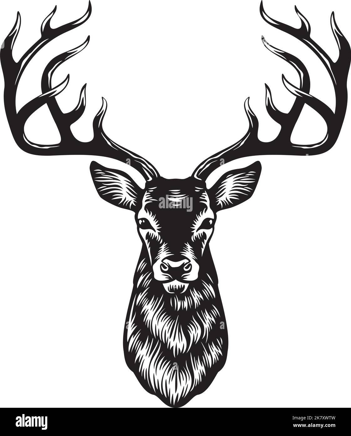 Deer Head Silhouette Black and White. Vector illustration Stock Vector