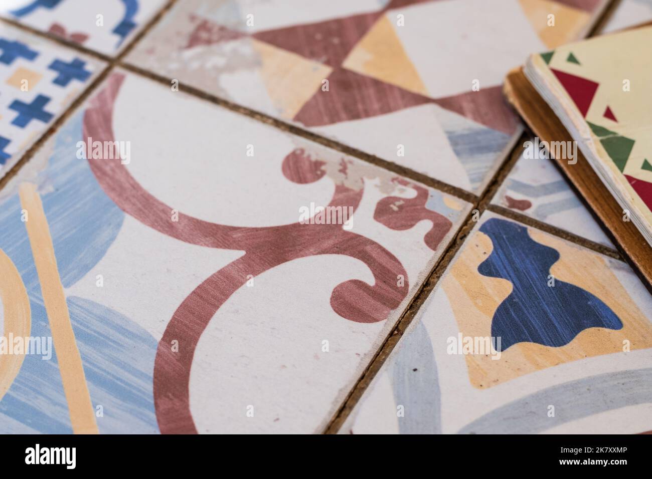 Colourful tiled bricks close up still Stock Photo