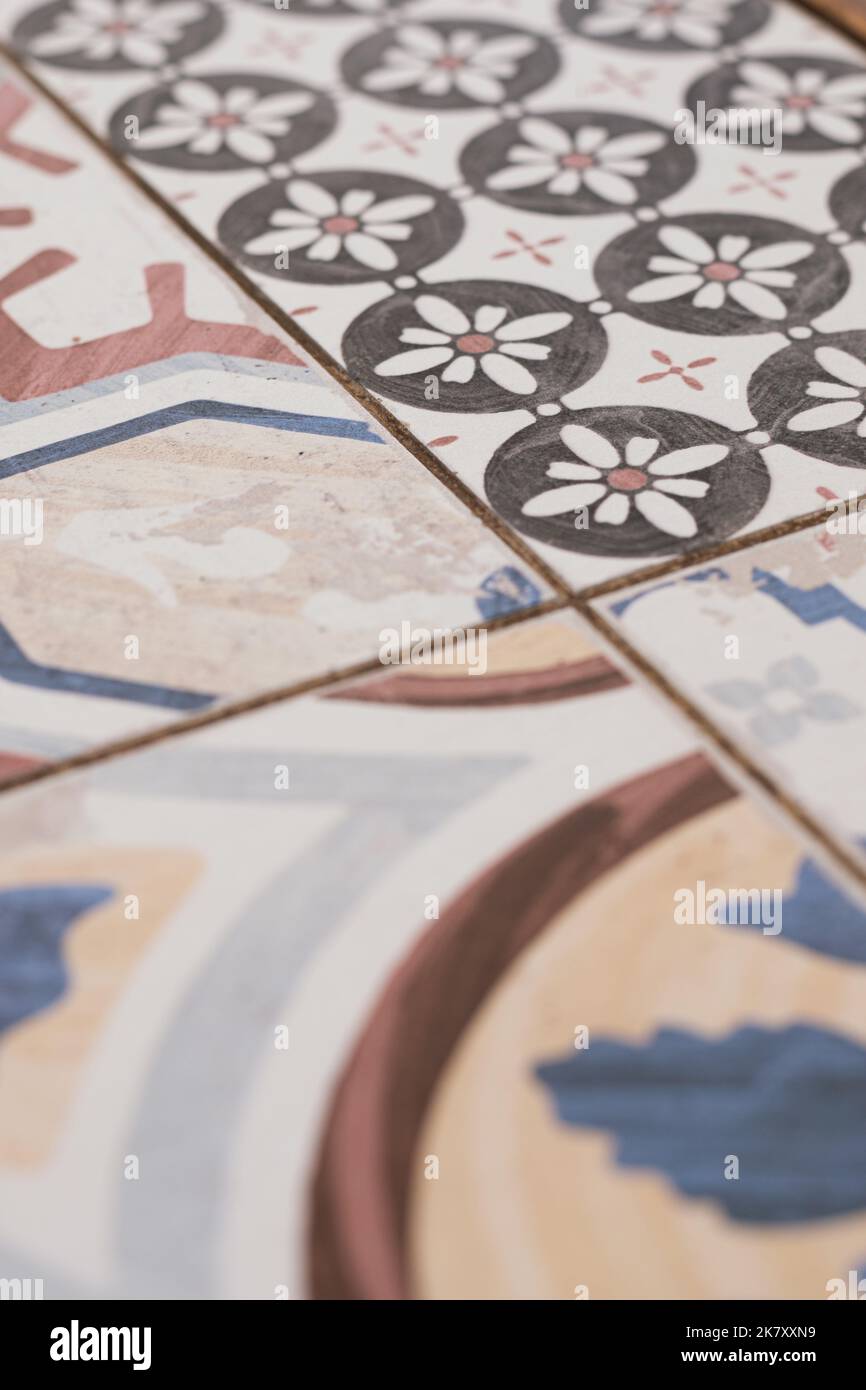 Colourful tiled bricks close up still Stock Photo