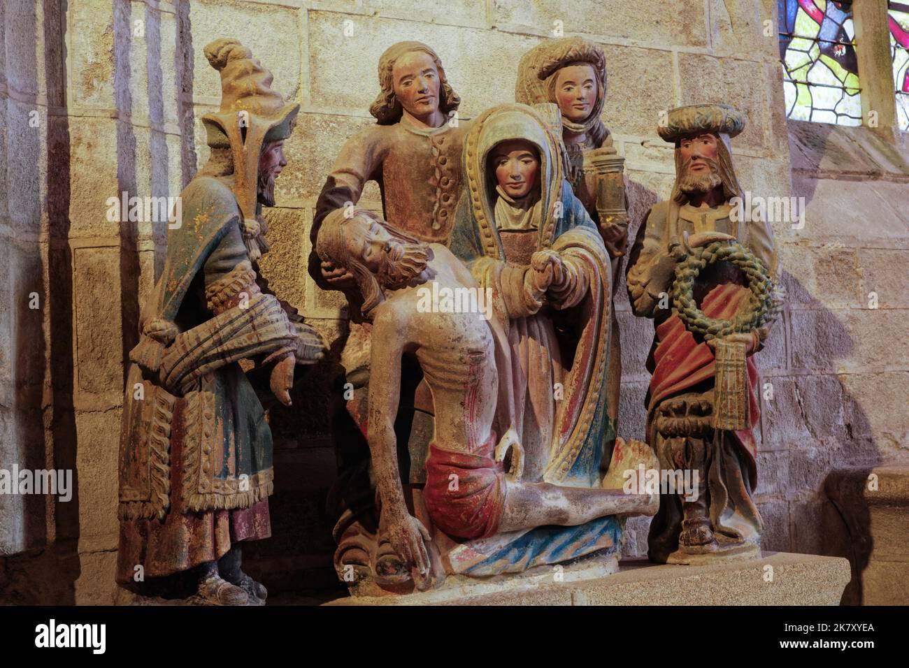 "The descent from the cross" statue, Chapelle du Pénity, Locronan, Brittany, France Stock Photo