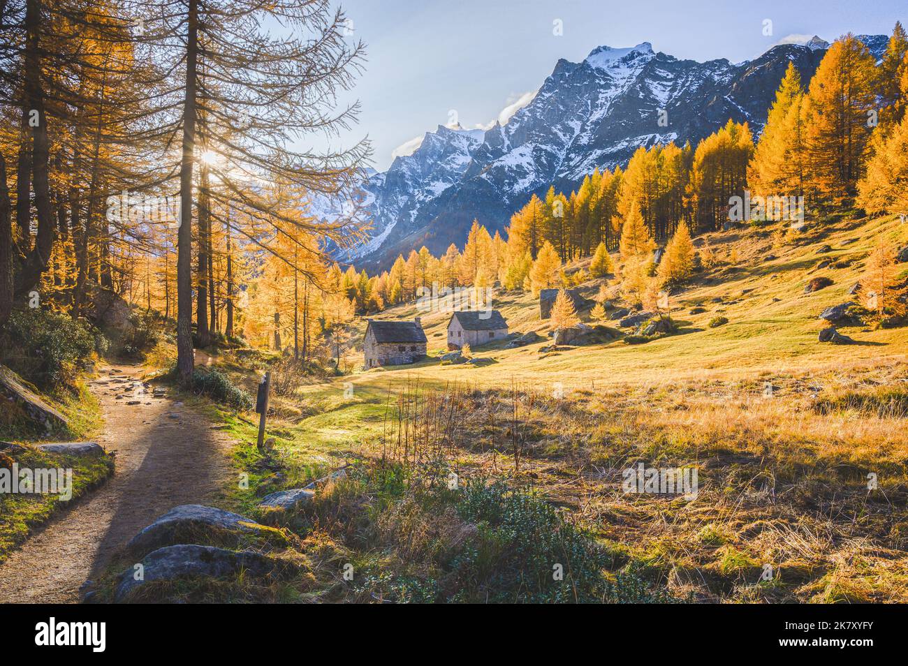 The small town of Crampiolo in a autumn day, Alpe Devero, Antigorio valley, Piedmont, Italy Stock Photo