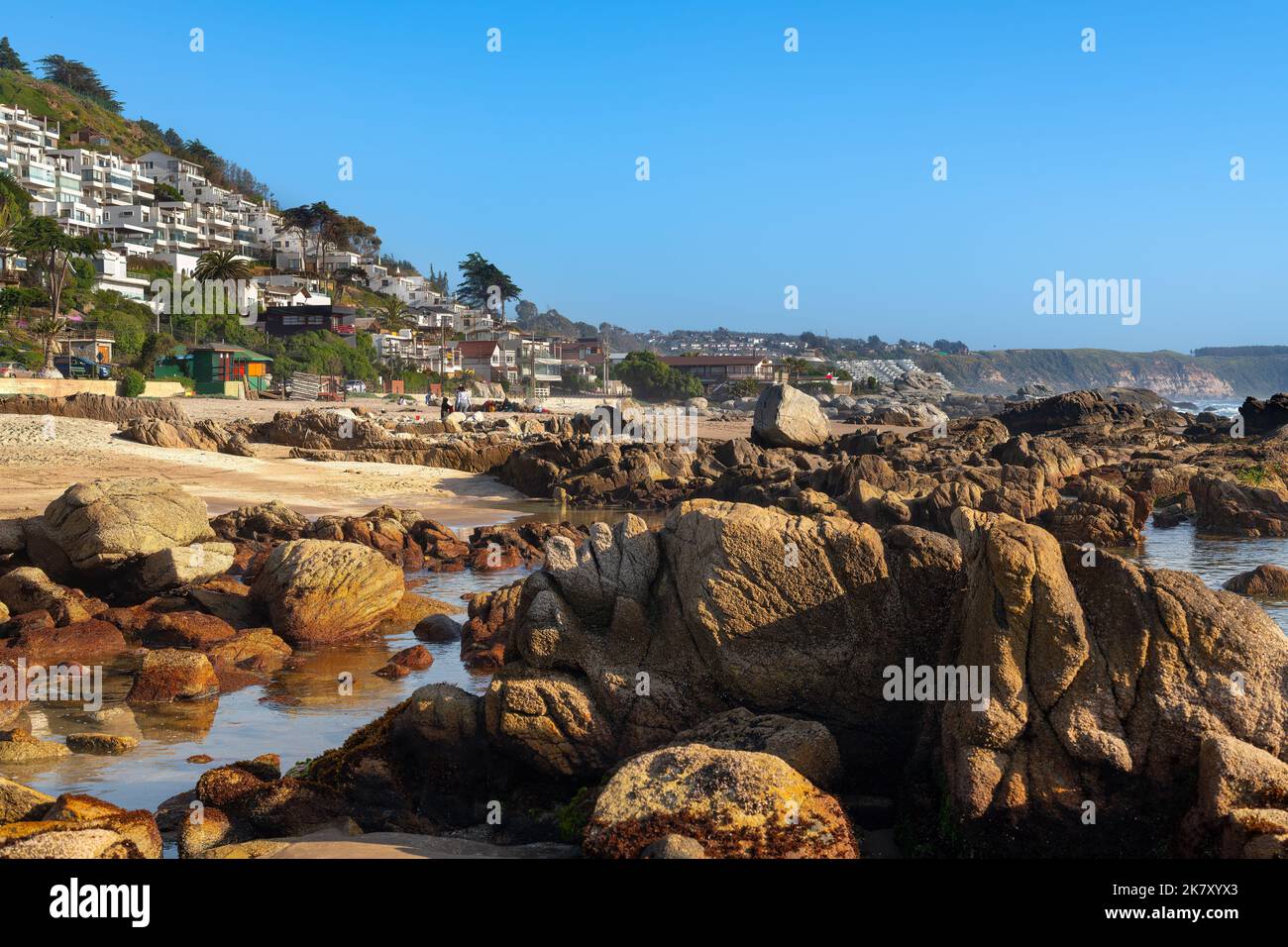 Panoramic view of the beach resort town of Maitencillo, V Region, Chile Stock Photo