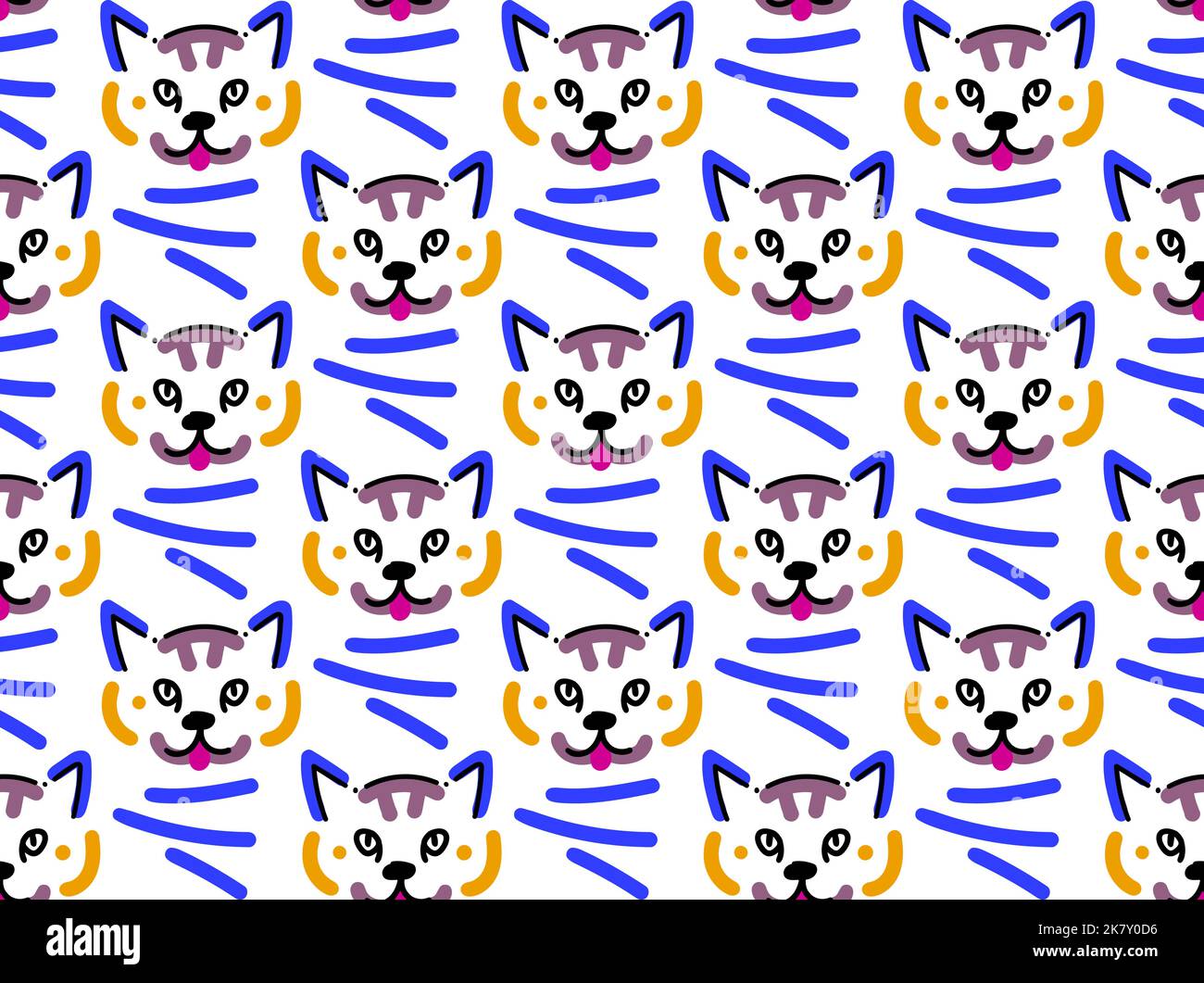 Seamless vector pattern made of cute line art cats Stock Vector Image ...