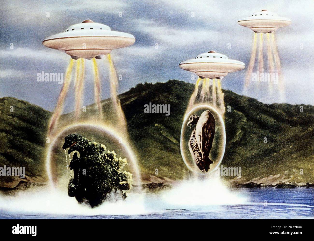 Flying saucers lift monsters film godzilla vs monster zero 1968