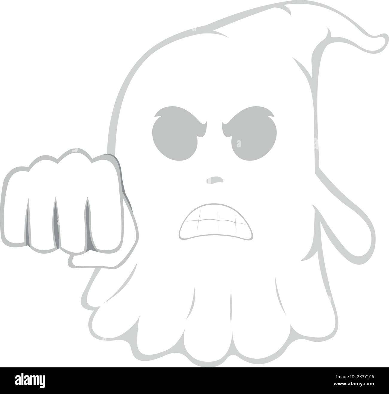 Vector illustration of a cartoon ghost with an angry expression and giving a fist bump Stock Vector